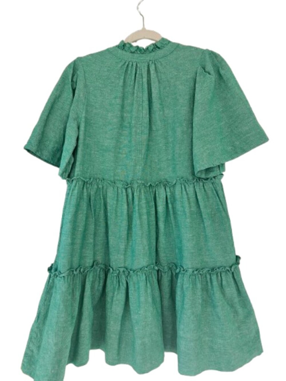 Tuckernuck Sea Green Crawford Mini Dress Linen Blend Ruffle SZ Small - Picture 7 of 12